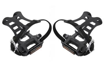 Picture of WELLGO  PEDALS + TOE CLIPS + STRAPS - BLACK